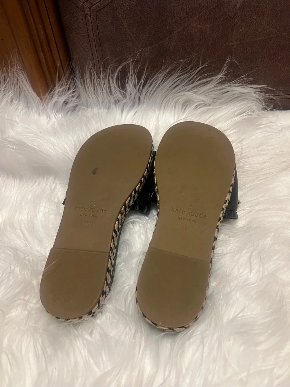 kate spade Black Ruffle Espadrille Slide Sandals size 7M